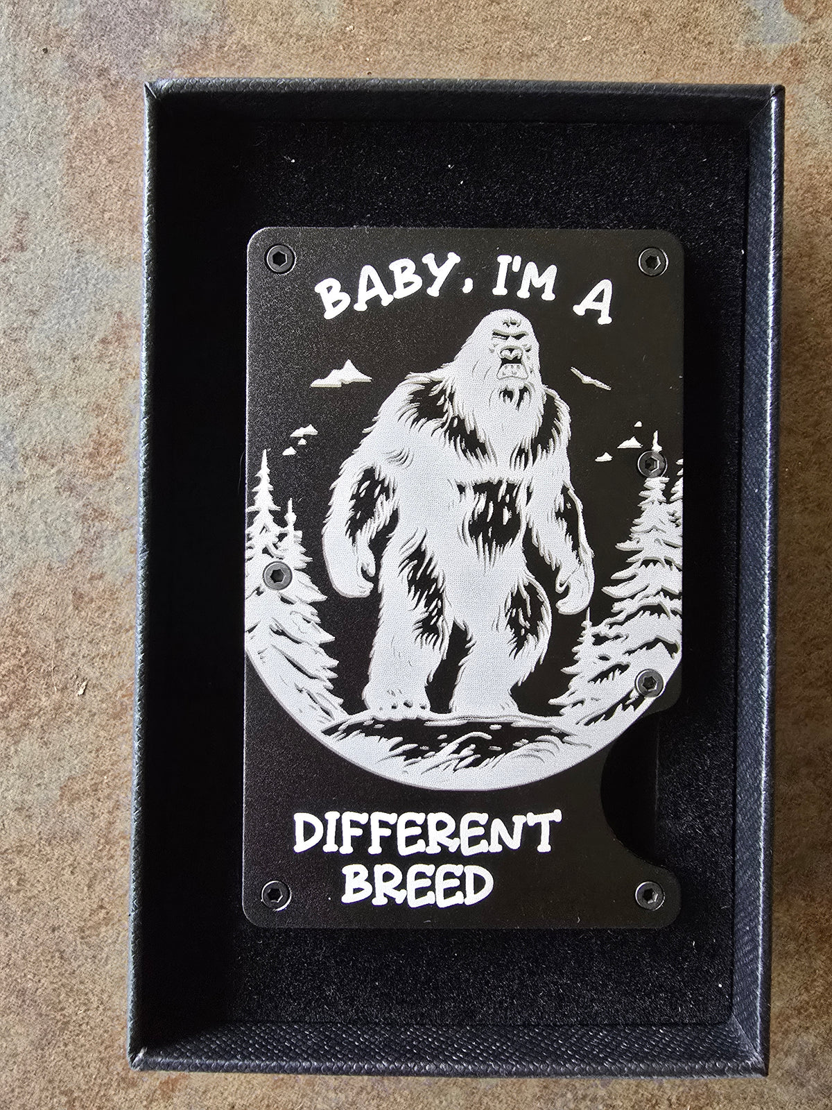 Sasquatch Bigfoot RFID Custom Slim Metal Wallet - Black