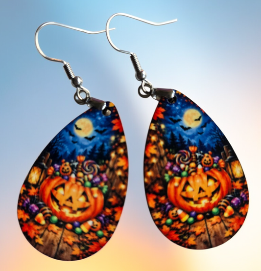 Jack O'Lantern Earrings - Lightweight, Hypoallergenic