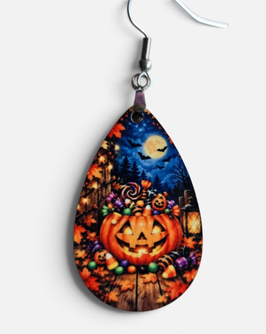 Jack O'Lantern Earrings - Lightweight, Hypoallergenic