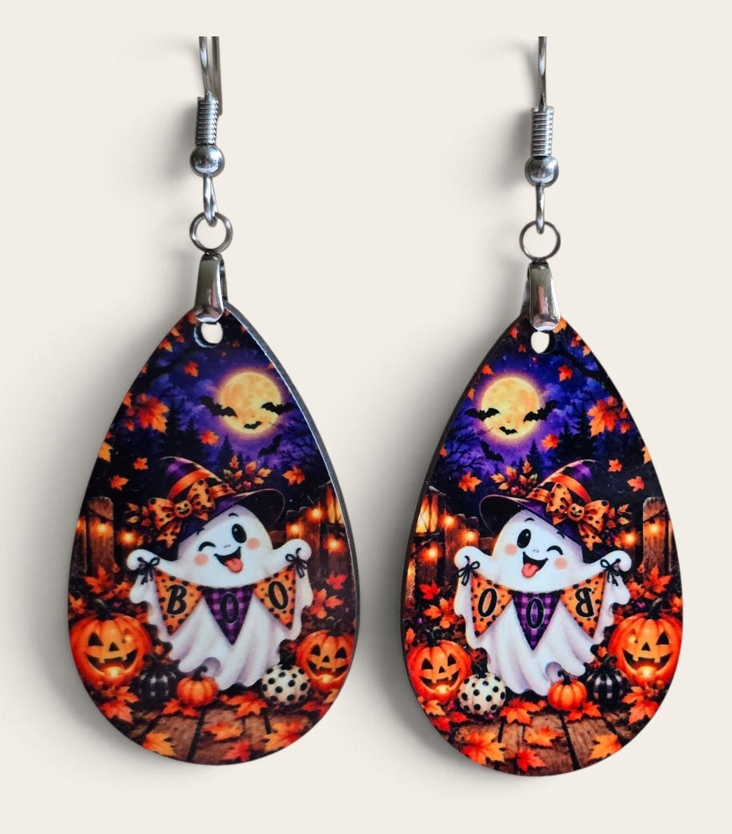 Playful Ghost Fall Earrings - Lightweight, Hypoallergenic