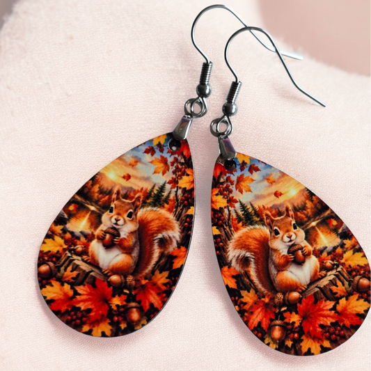 Autumn Squirrel Earrings - Lightweight, Hypoallergenic