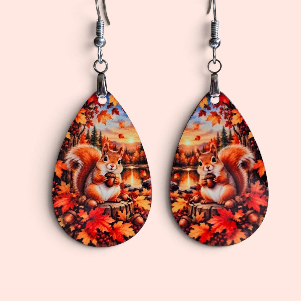 Autumn Squirrel Earrings - Lightweight, Hypoallergenic