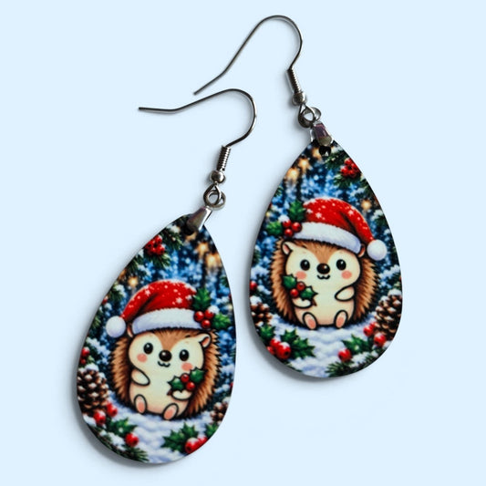 Adorable Hedgehog Christmas Earrings - Lightweight, Hypoallergenic