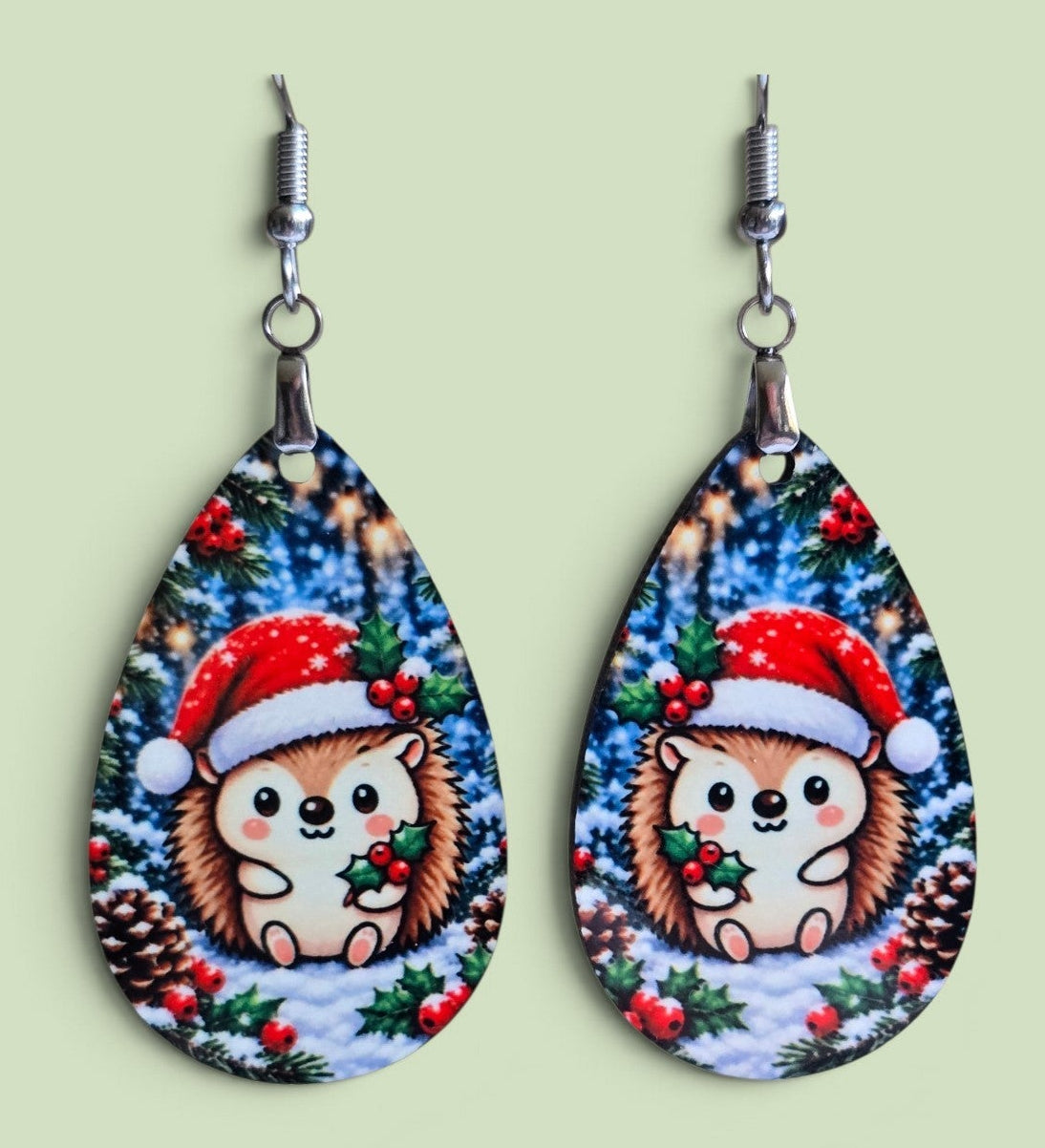 Adorable Hedgehog Christmas Earrings - Lightweight, Hypoallergenic