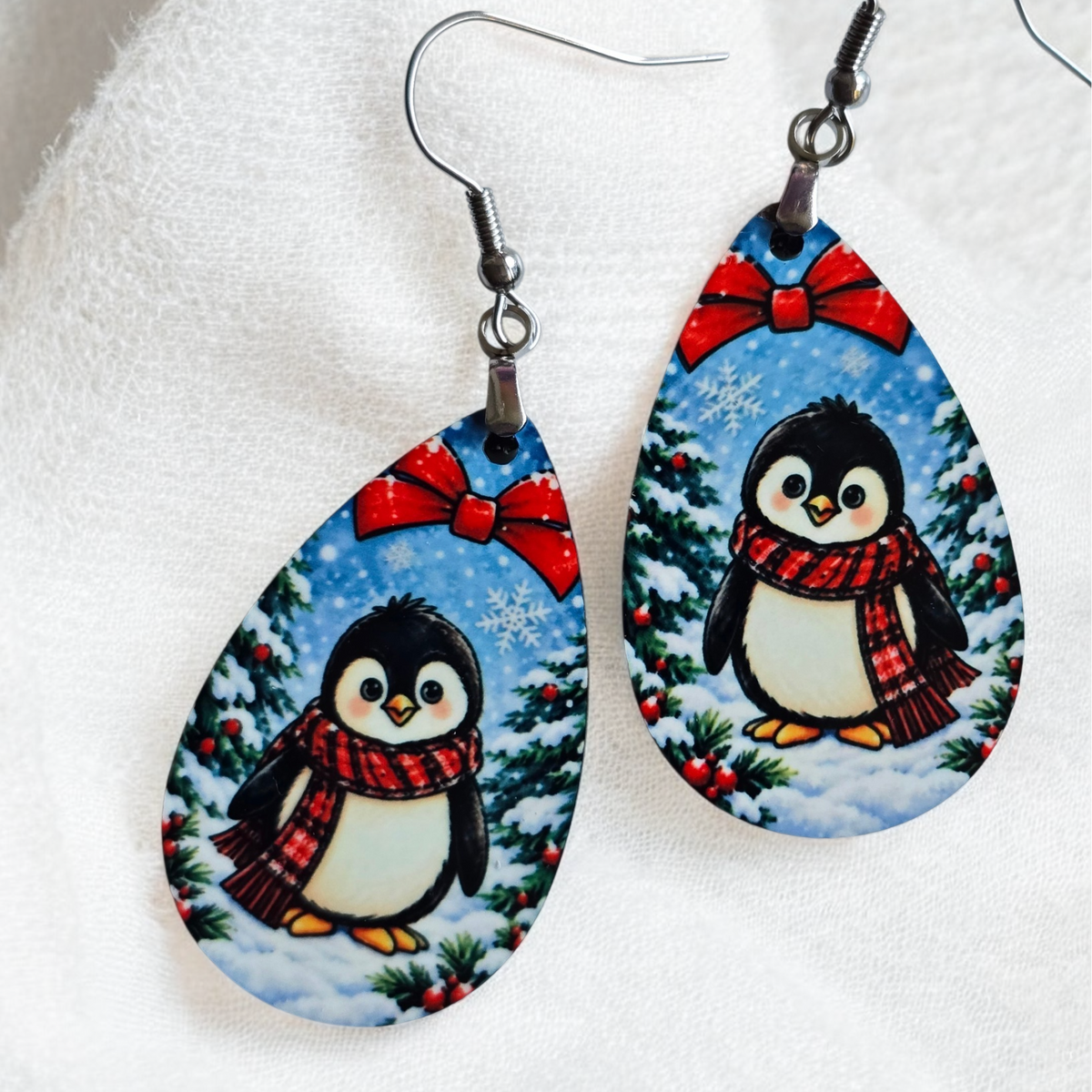 Cute Penguin Christmas Earrings - Lightweight, Hypoallergenic