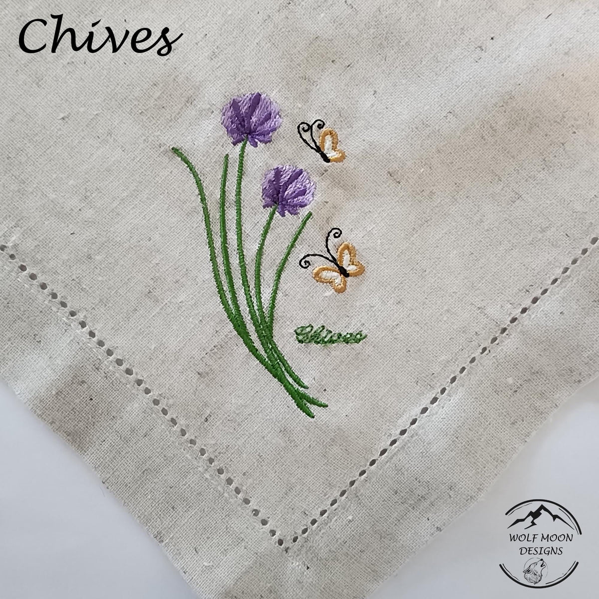 Embroidered XLarge Herb Napkins with Cute Bug Accents, Matching Napkin Rings Available too!