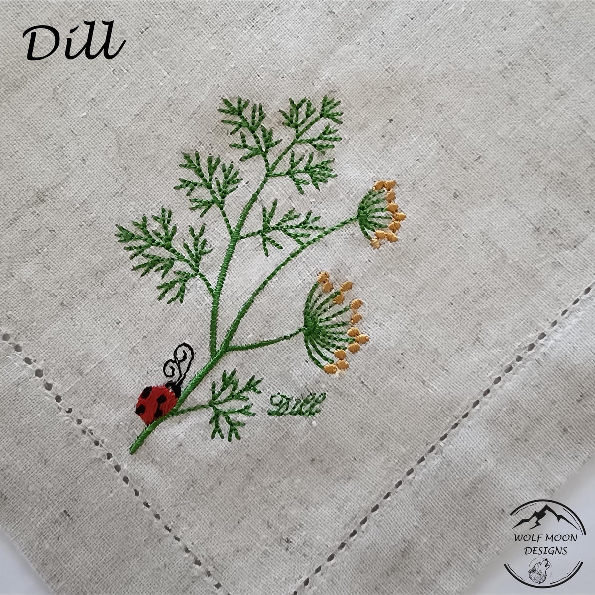 Embroidered XLarge Herb Napkins with Cute Bug Accents, Matching Napkin Rings Available too!