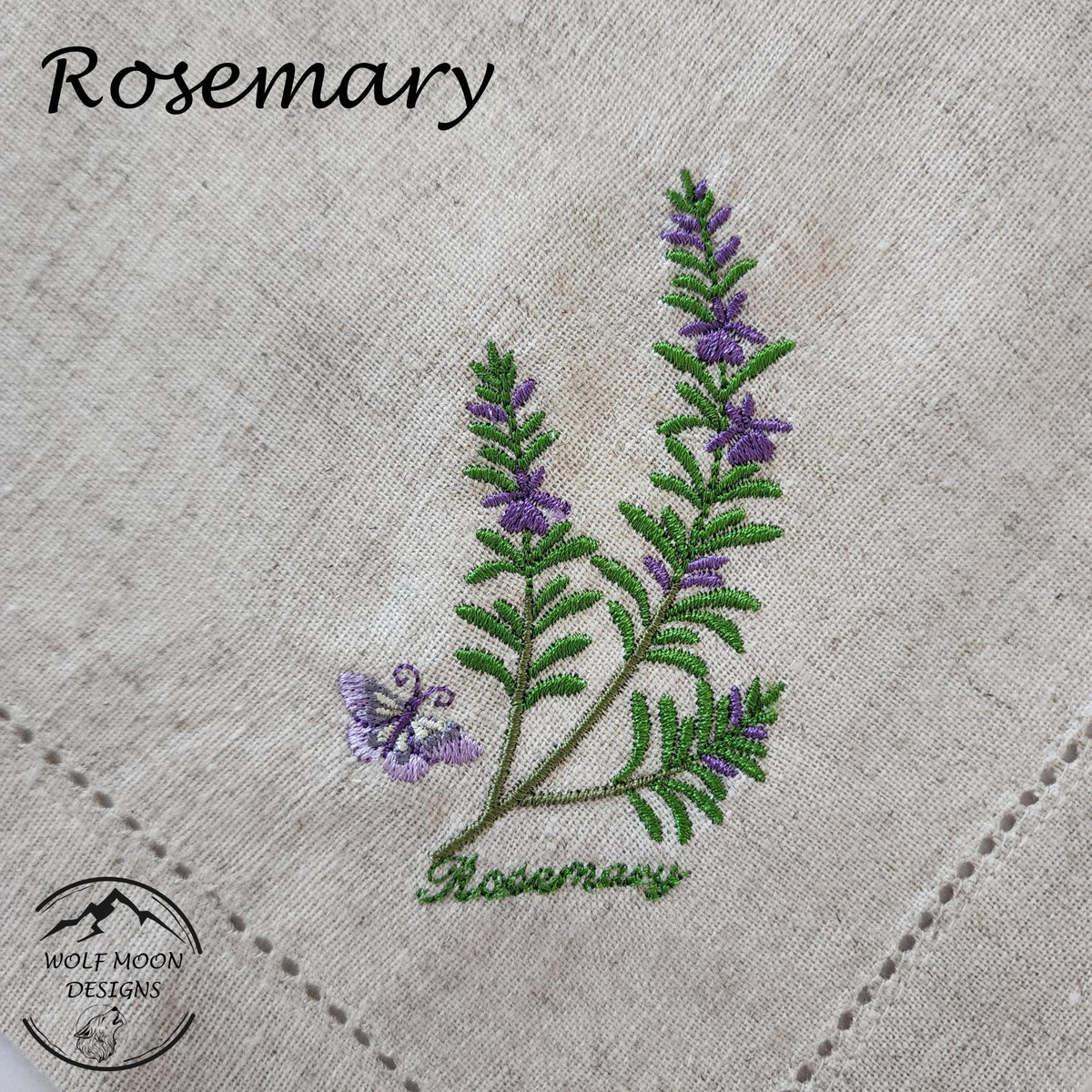 Embroidered XLarge Herb Napkins with Cute Bug Accents, Matching Napkin Rings Available too!