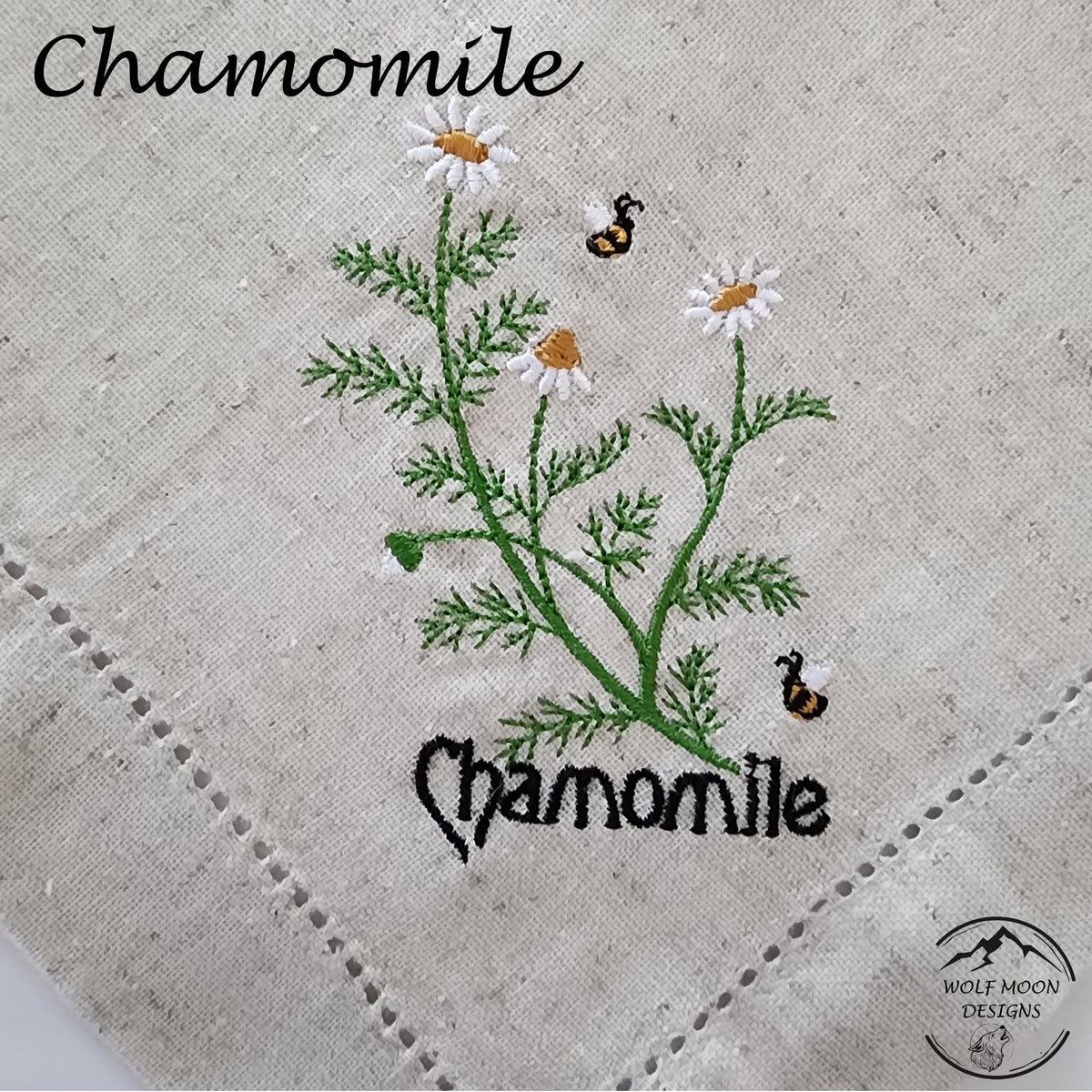 Embroidered XLarge Herb Napkins with Cute Bug Accents, Black Bold Text,  Matching Napkin Rings Available too!