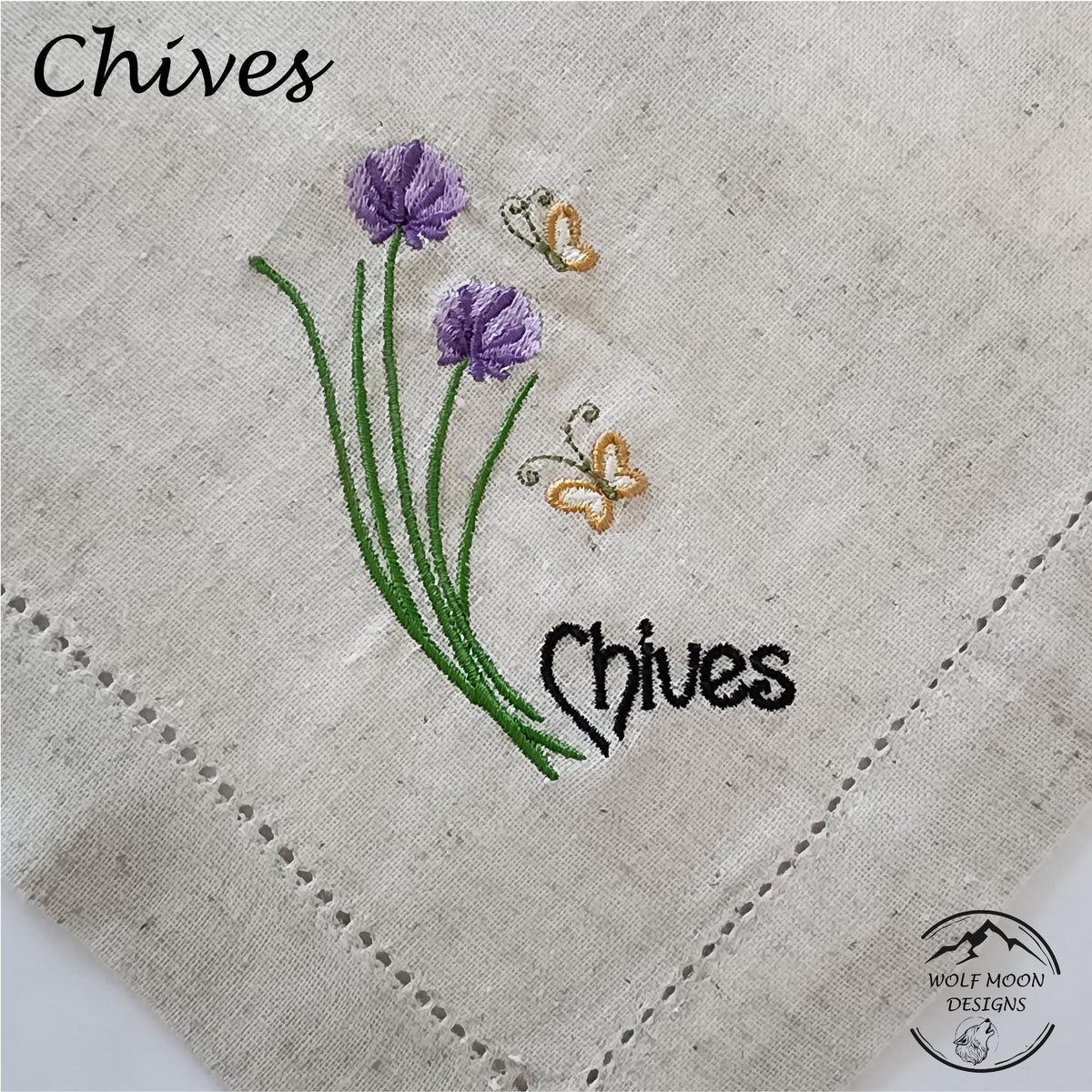 Embroidered XLarge Herb Napkins with Cute Bug Accents, Black Bold Text,  Matching Napkin Rings Available too!