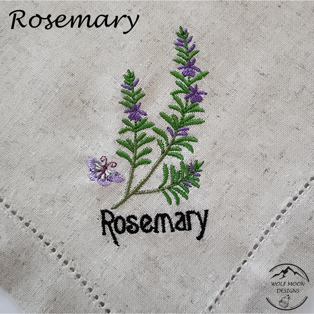 Embroidered XLarge Herb Napkins with Cute Bug Accents, Black Bold Text,  Matching Napkin Rings Available too!